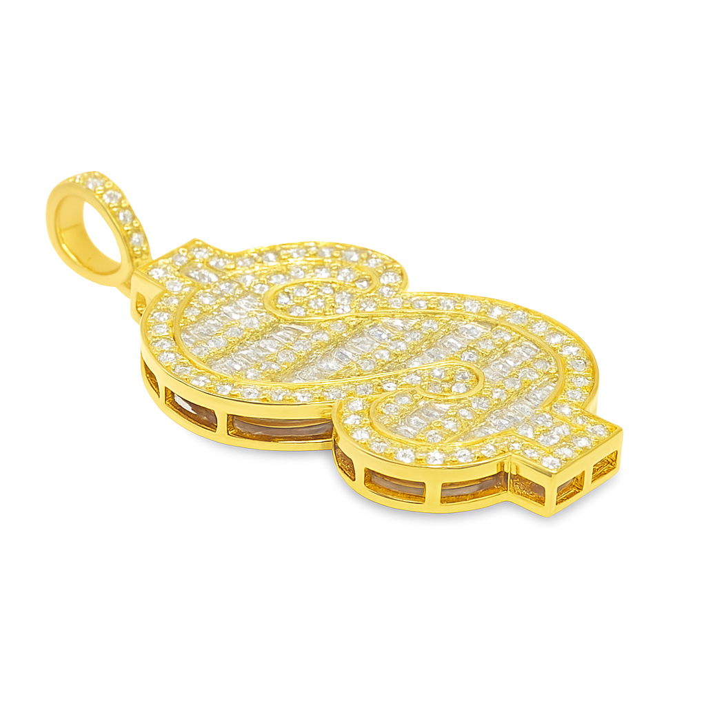 Dollar Sign Baguette Pendant 10K Yellow Gold 2.25ctw Diamond Pendant