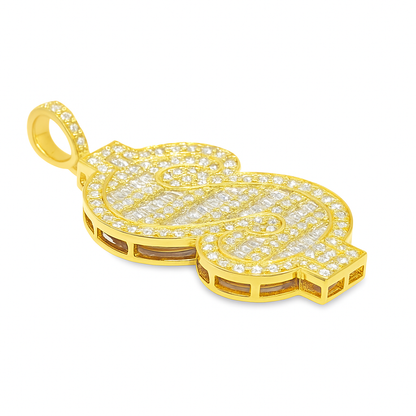 Dollar Sign Baguette Pendant 10K Yellow Gold 2.25ctw Diamond Pendant