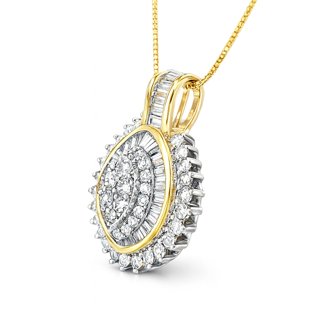 10K Yellow Gold Oval Brilliant Diamond Pendant Cluster Halo 1.00 CTW