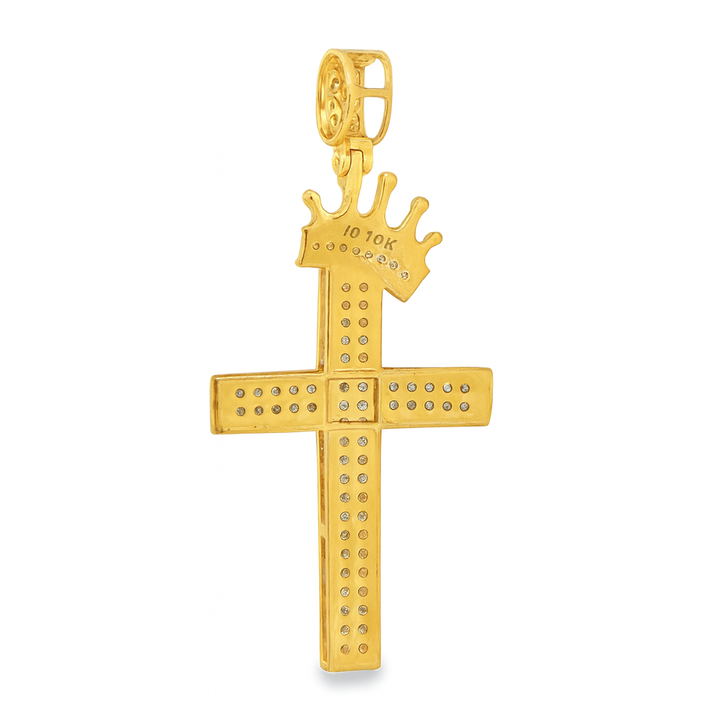 10K Yellow Gold Diamond Cross Pendant with Round Brilliant Cut Diamonds 1.25 ctw