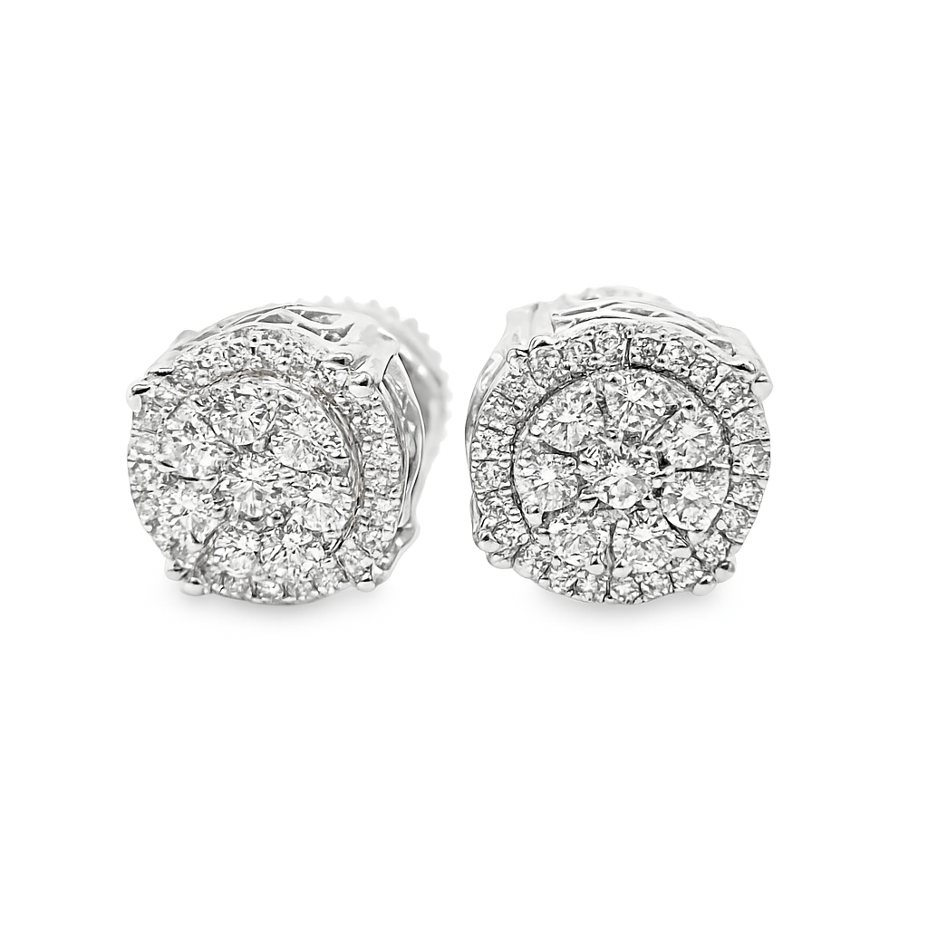 10K Yellow & White Gold 0.49 ctw Diamond Halo Cluster Stud Earrings | Dual-Tone Round Design | Jewelry Palace