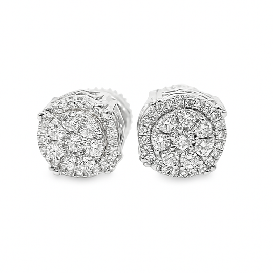 10K Yellow & White Gold 0.49 ctw Diamond Halo Cluster Stud Earrings | Dual-Tone Round Design | Jewelry Palace