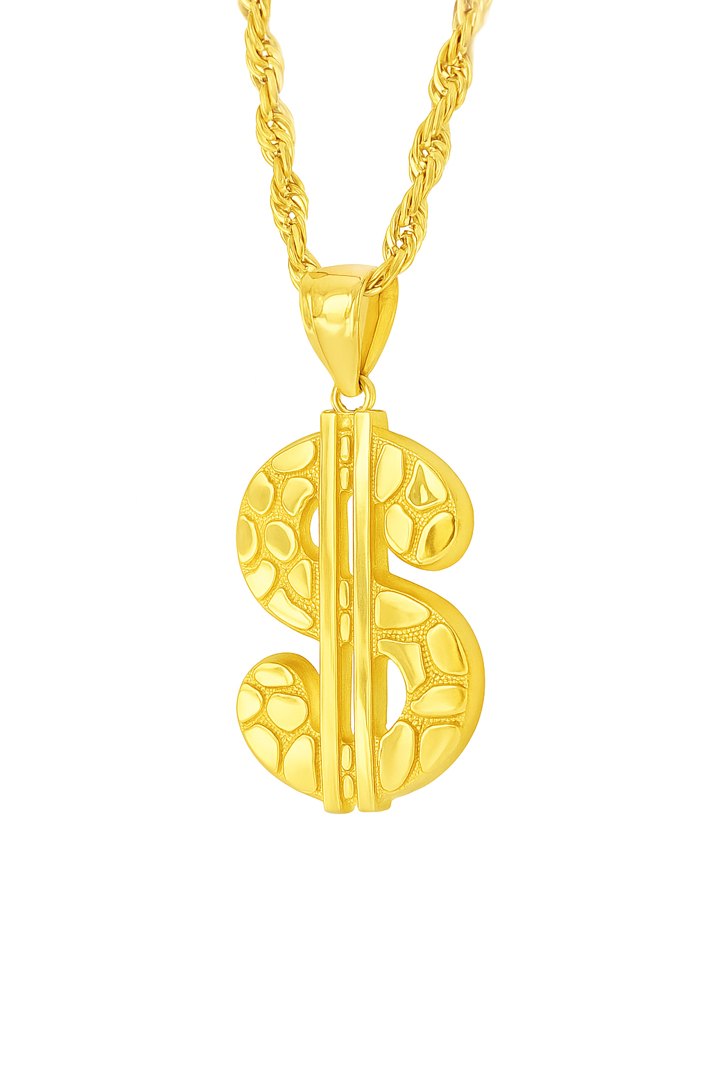 10K Yellow Gold Dollar Sign Pendant Necklace Set – Symbol of Wealth & Success | Jewelry Palace