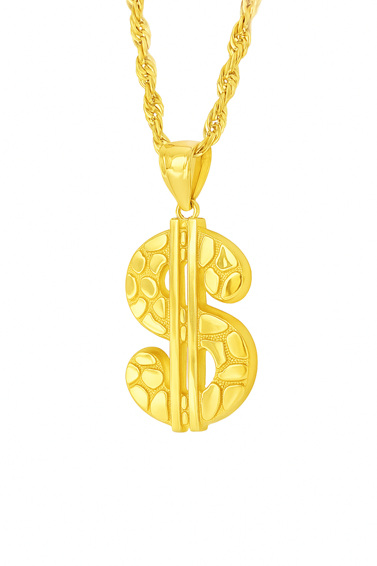 10K Yellow Gold Dollar Sign Pendant Necklace Set – Symbol of Wealth & Success | Jewelry Palace