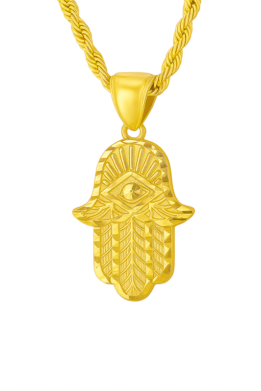 10K Yellow Gold Hamsa Hand with Eye Pendant Necklace Set – Protection & Luck | Jewelry Palace