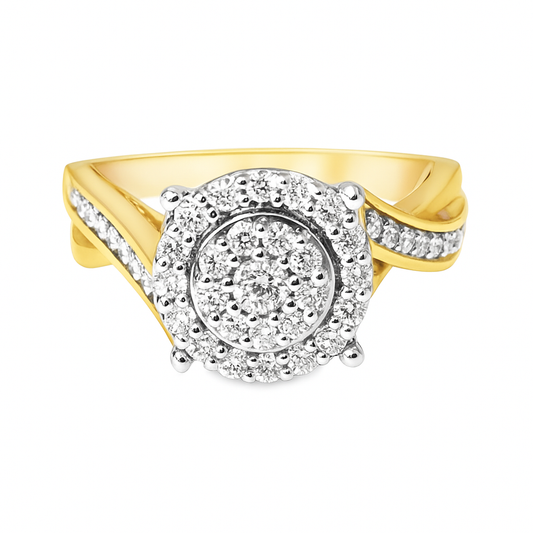 10k Yellow Gold Diamond Ring Set On Spiral Band 0.50 ctw