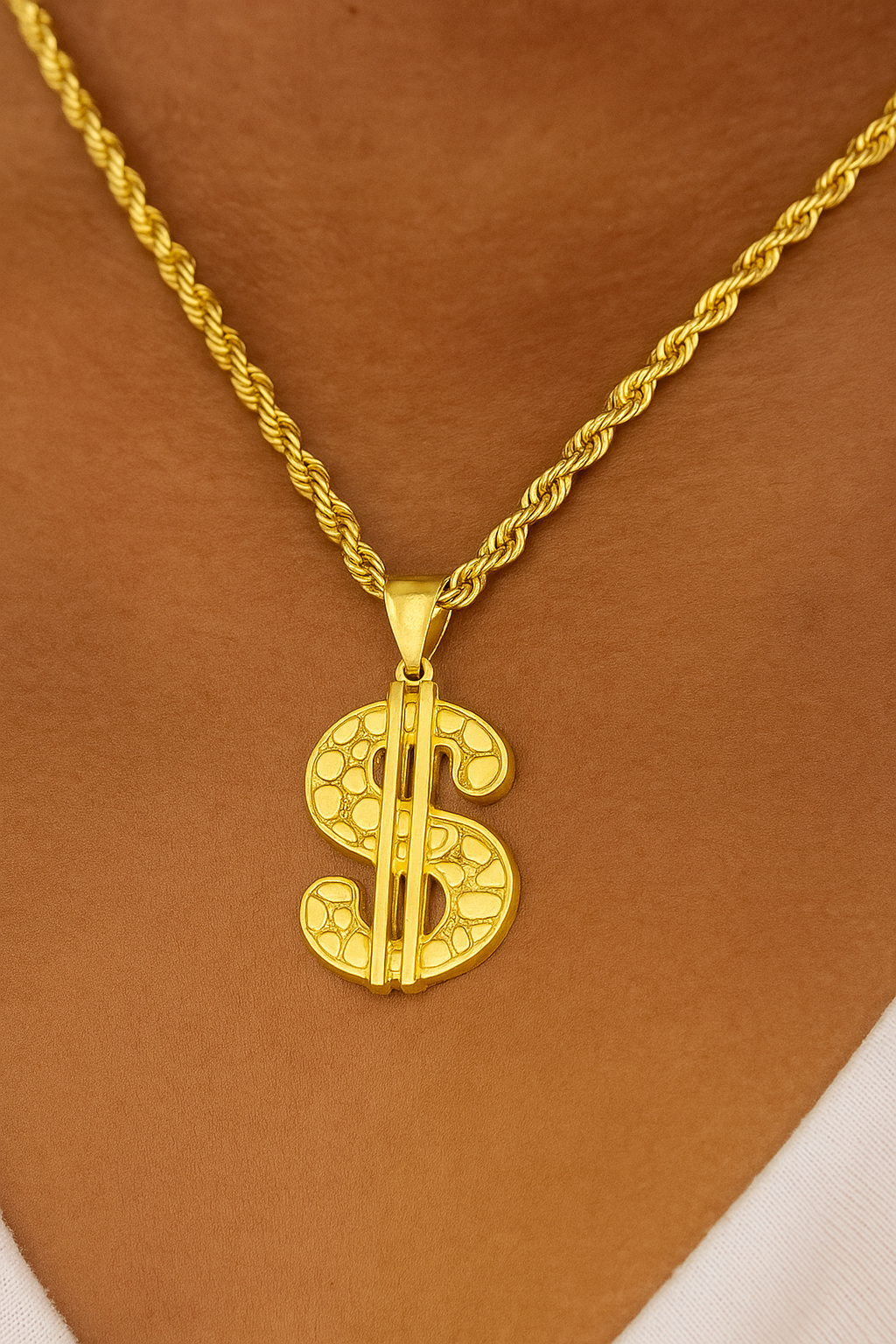 10K Yellow Gold Dollar Sign Pendant Necklace Set – Symbol of Wealth & Success | Jewelry Palace