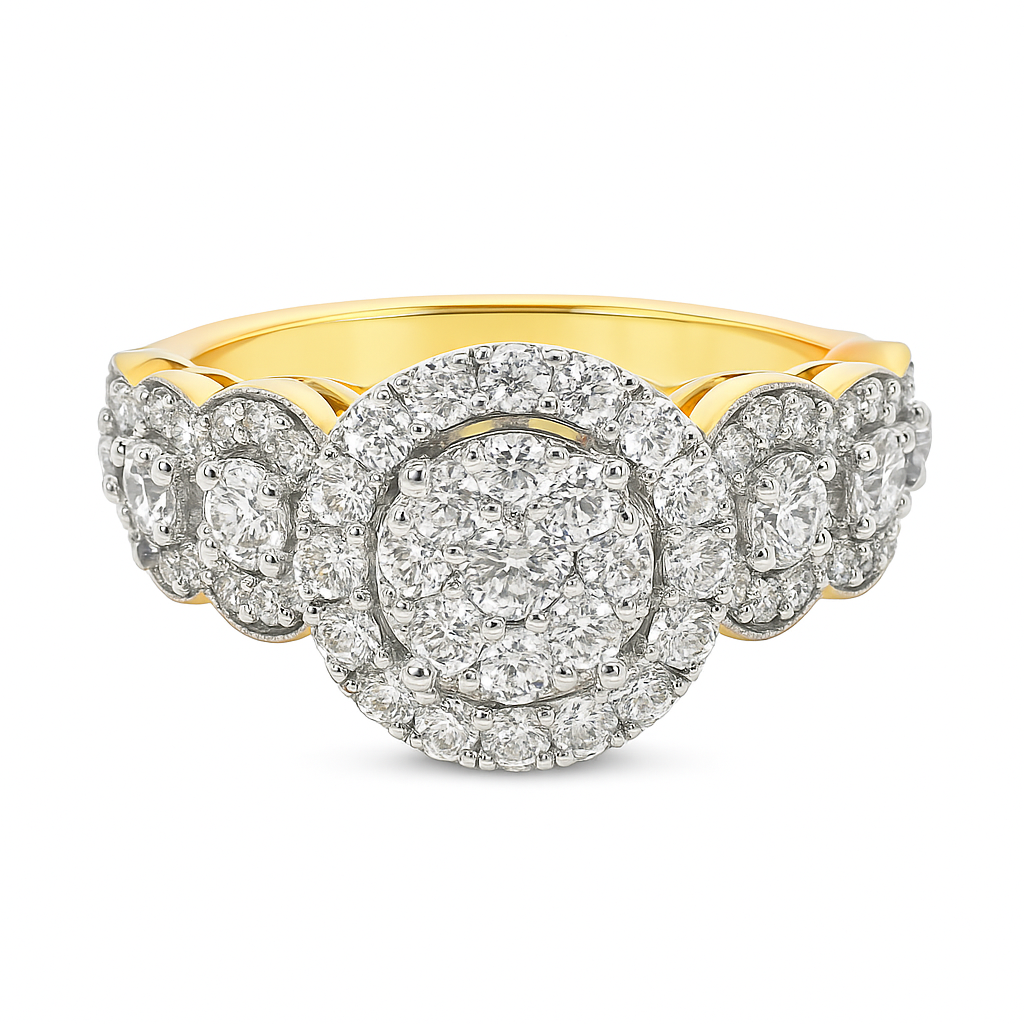 10K Yellow Gold Halo Set Diamond Wedding Ring with Diamond Band 1.03 ctw