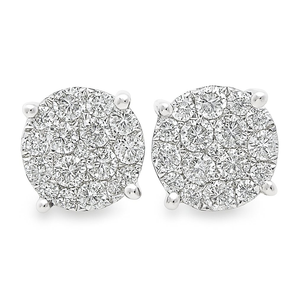 10K Yellow Gold 2.98 ctw Diamond 4-Prong Circle Earrings | Statement Studs | Jewelry Palace
