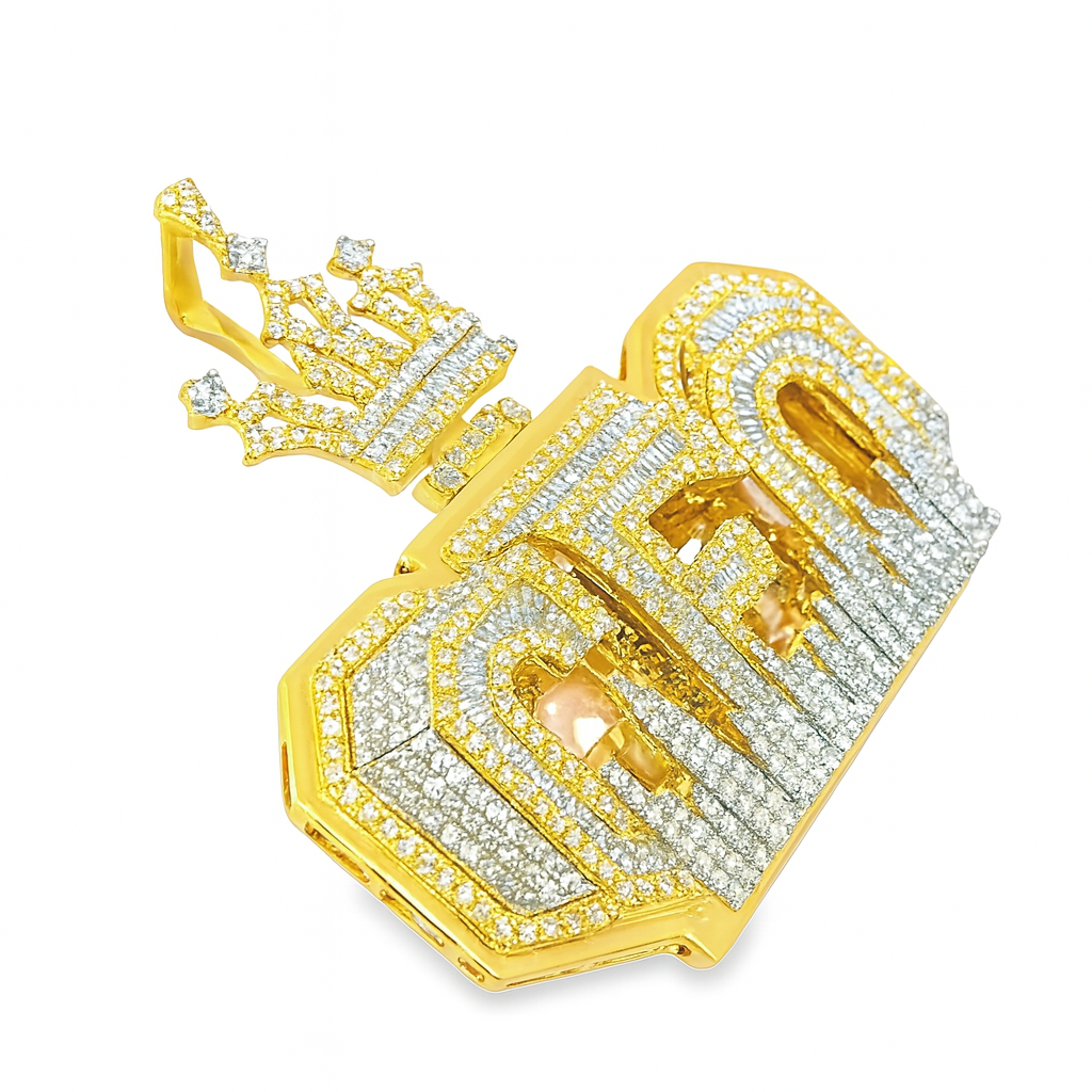 10K Yellow Gold Diamond Baguette “CEO” Crown Pendant 8.0 ctw