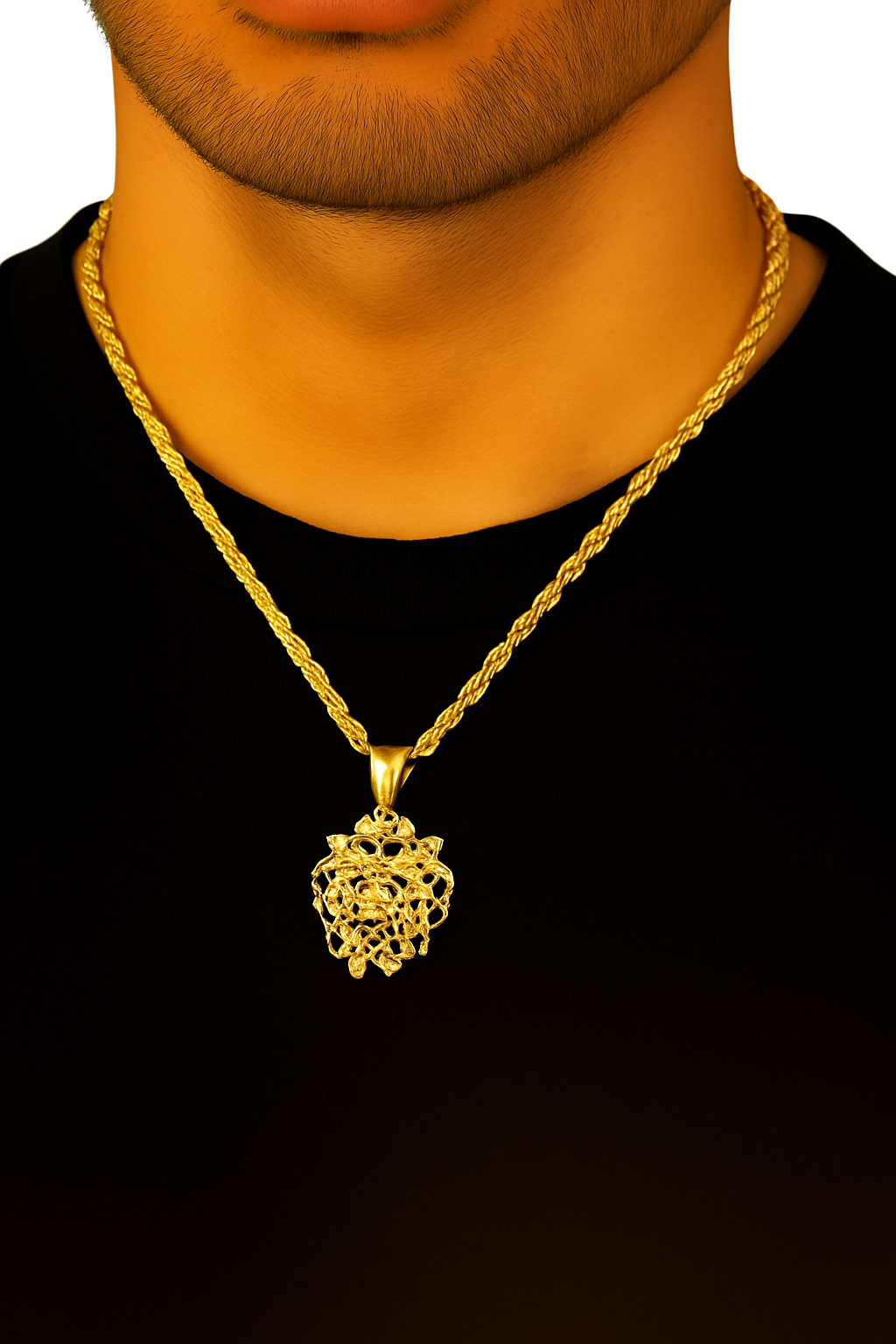 10K Yellow Gold Lion Face Pendant Necklace Set – Bold & Regal Design | Jewelry Palace