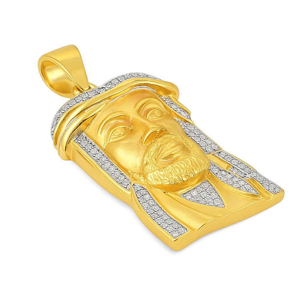 10K Yellow Gold Diamond Jesus Pendant 0.50 ctw | Round Cut Diamond Accent Religious Charm