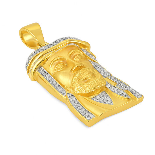 10K Yellow Gold Diamond Jesus Pendant 0.50 ctw | Round Cut Diamond Accent Religious Charm