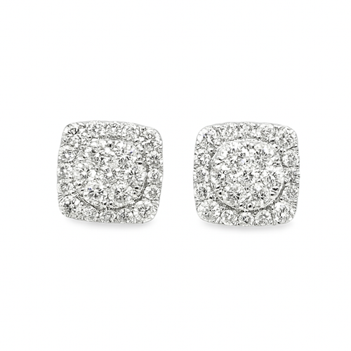 10K White Gold 0.63 CTW Diamond Square Cluster Earrings