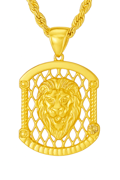 10K Yellow Gold Lion Head Pendant Necklace Set – Symbol of Strength & Power | Jewelry Palace