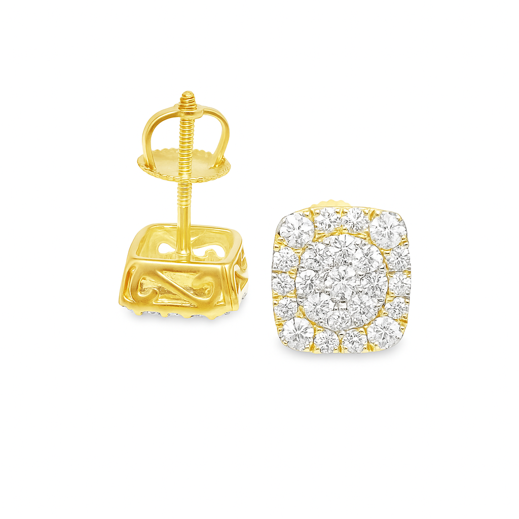 10K Yellow Gold 0.63 ctw Diamond Square Cluster Earrings | Iced-Out Cushion Studs | Jewelry Palace