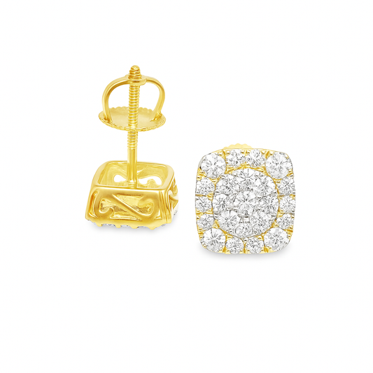 10K Yellow Gold 0.63 ctw Diamond Square Cluster Earrings | Iced-Out Cushion Studs | Jewelry Palace
