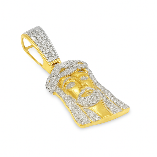 Diamond Jesus face pendant in 10K yellow gold, alternate view