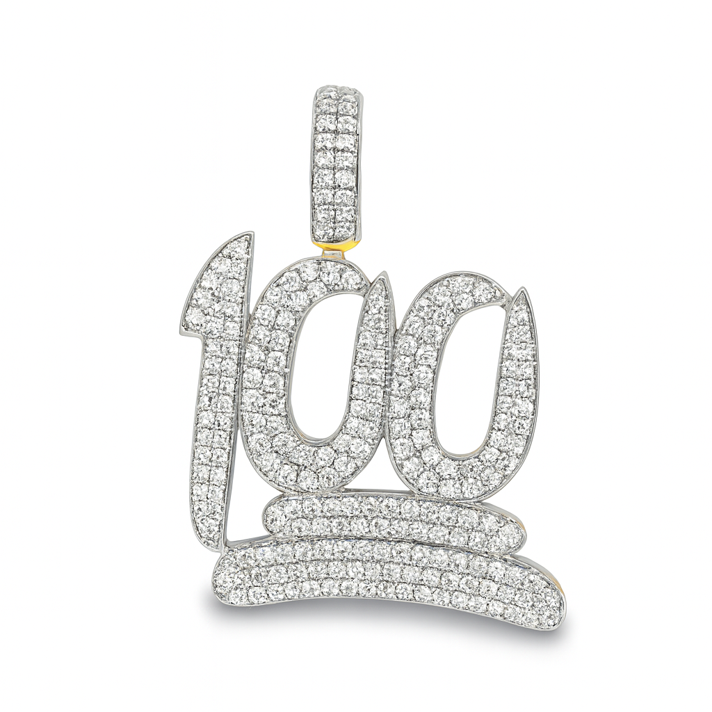 10k Yellow Gold Diamond '100' Emoji Pendant 2.00 ctw