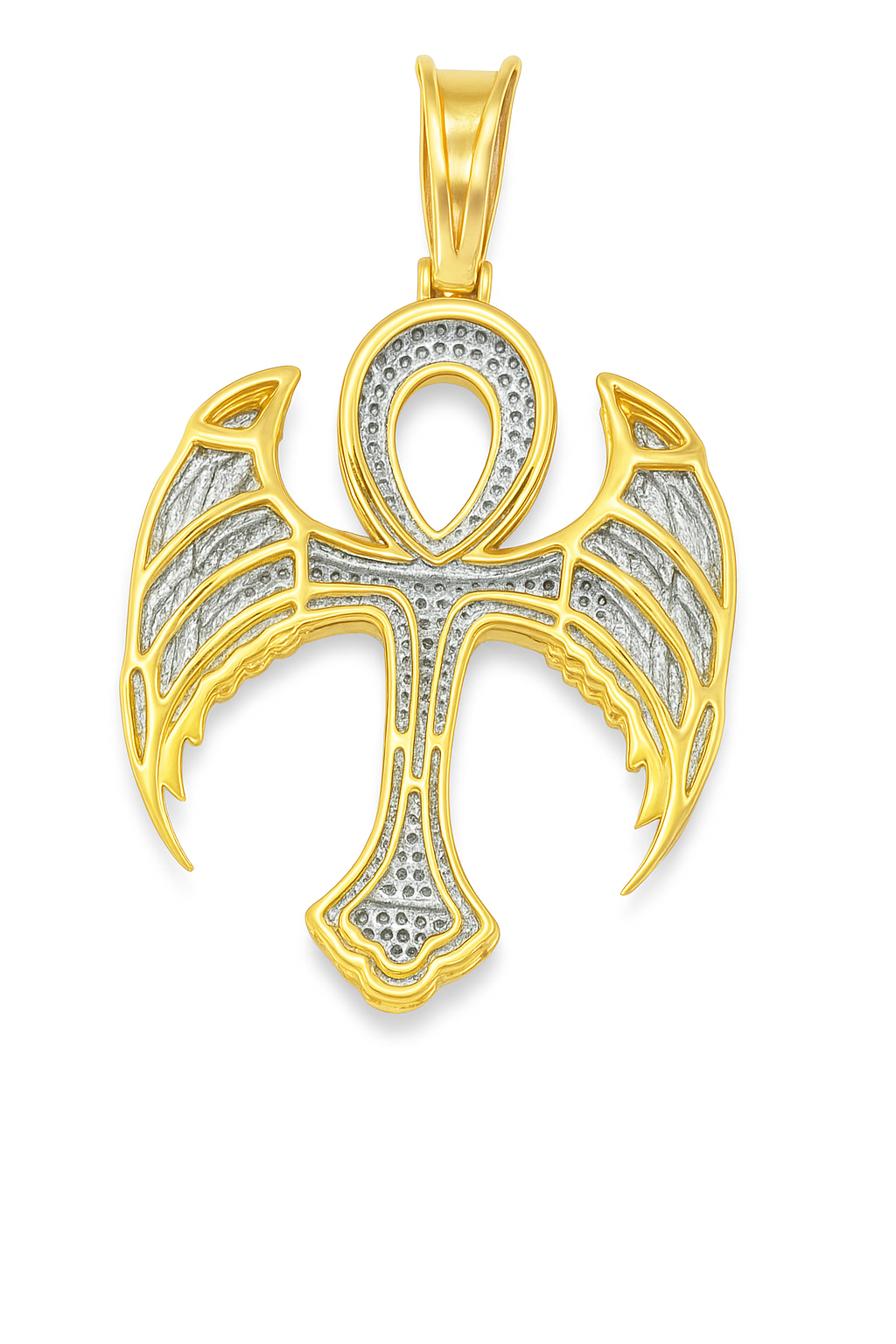 10K Yellow Gold Diamond Ankh Pendant 0.63 ctw | Angel Wing Cross of Life