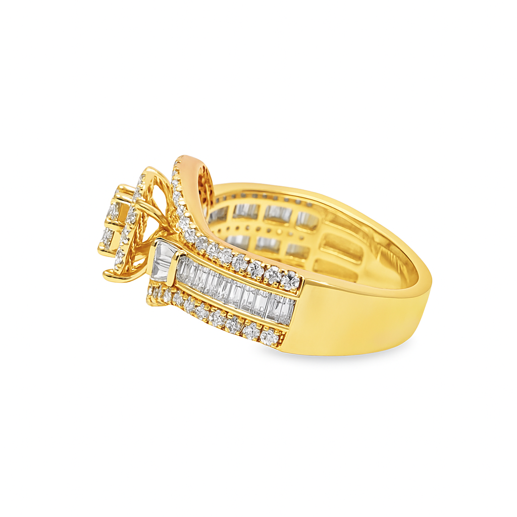 10K Yellow Gold Diamond Ring 1.50 ctw | Round Brilliant Cluster with Baguette Accents – Jewelry Palace Lithonia GA