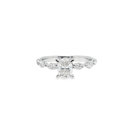 14K White Gold Diamond Engagement Ring with Oval Cut Center 1.625 ctw | Marquise Accent Bridal Ring – Jewelry Palace