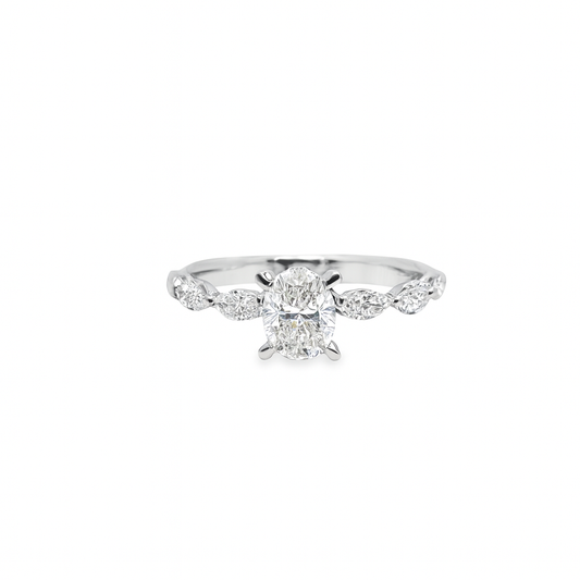 14K White Gold Diamond Engagement Ring with Oval Cut Center 1.625 ctw | Marquise Accent Bridal Ring – Jewelry Palace