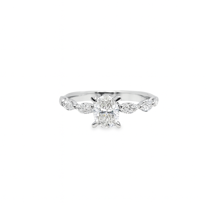14K White Gold Diamond Engagement Ring with Oval Cut Center 1.625 ctw | Marquise Accent Bridal Ring – Jewelry Palace