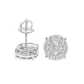 14K White Gold Baguette Center 4-Prong Diamond Round Earrings | Luxury Halo Studs | Jewelry Palace