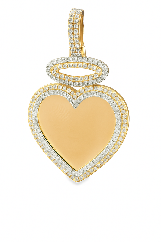 10K Yellow Gold Diamond Heart Memory Pendant with Halo 1.15 ctw