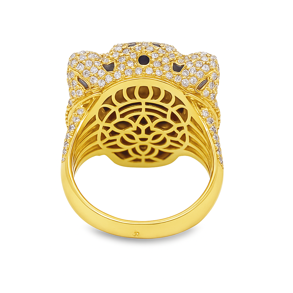 10K Yellow Gold Diamond Tiger Head Ring 5.01 CTW | Iced-Out Animal Statement Ring | Jewelry Palace