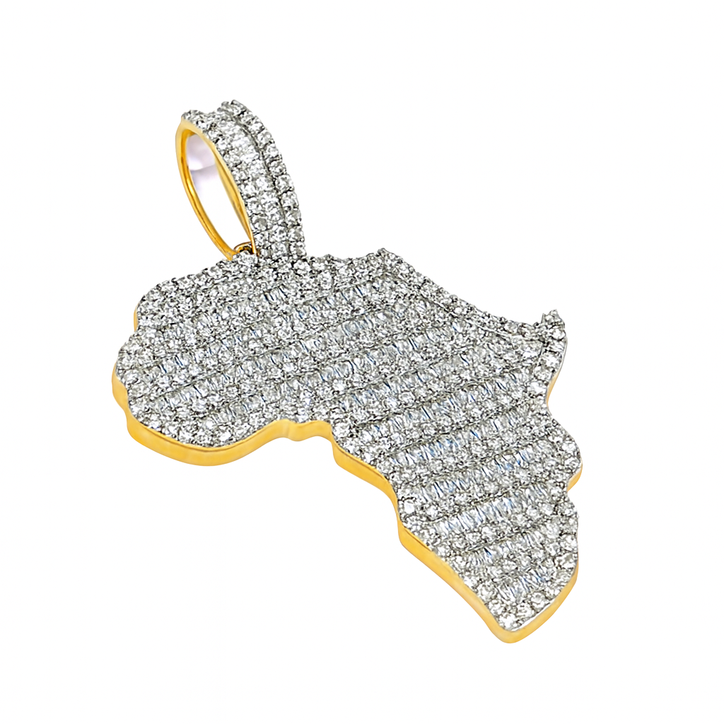 10K Yellow Gold Diamond Africa Map Pendant 2.75 ctw | Iced Out Baguette Pendant for Men – Jewelry Palace