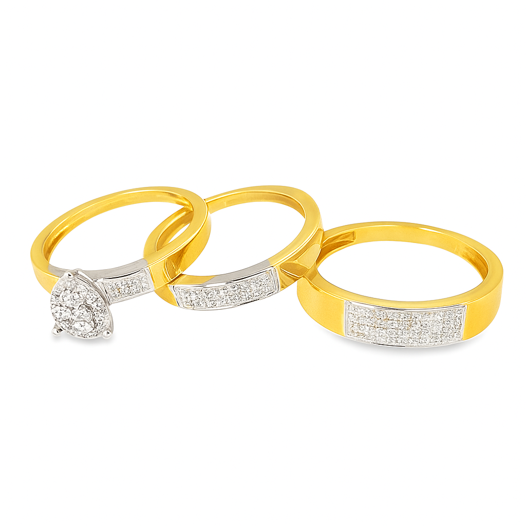 10K Yellow Gold Diamond Pear Shape Wedding Trio Set 0.45 ctw