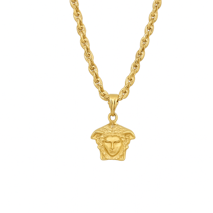 10K Yellow Gold Medusa Pendant Necklace | Bold Rope Chain Set | Jewelry Palace