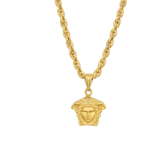10K Yellow Gold Medusa Pendant Necklace | Bold Rope Chain Set | Jewelry Palace