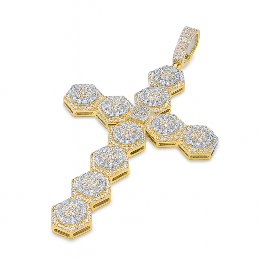 10K Yellow Gold Diamond Cross Pendant 2.36 ctw | Round Brilliant Cut Iced-Out Cluster Cross