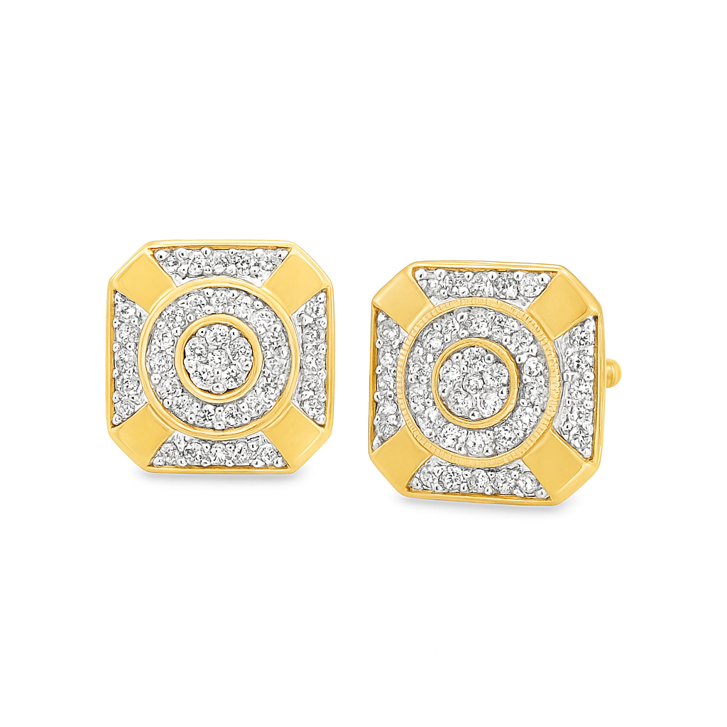 10K Yellow Gold 0.38 ctw Diamond Square Earrings | Geometric Cluster Studs | Jewelry Palace