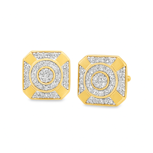 10K Yellow Gold 0.38 ctw Diamond Square Earrings | Geometric Cluster Studs | Jewelry Palace