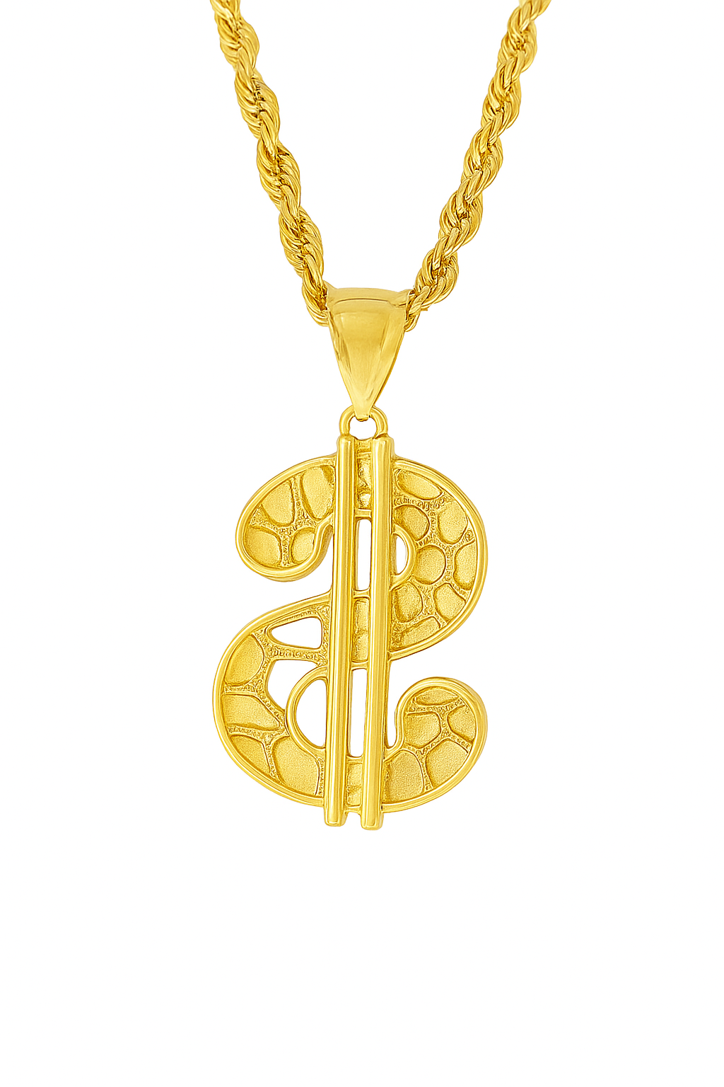 10K Yellow Gold Dollar Sign Pendant Necklace Set – Symbol of Wealth & Success | Jewelry Palace
