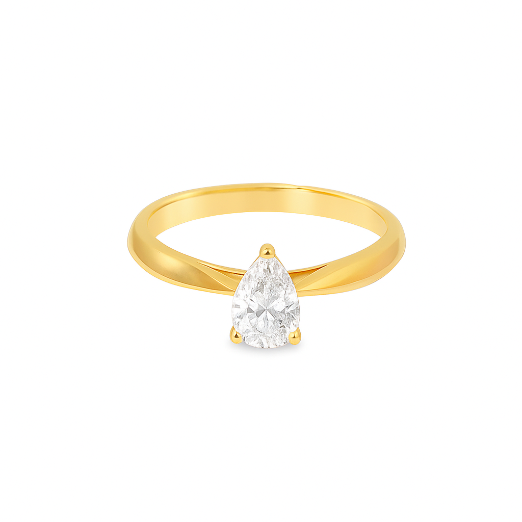 14K Yellow Gold Pear Shape Diamond Solitaire Engagement Ring 0.75 CTW