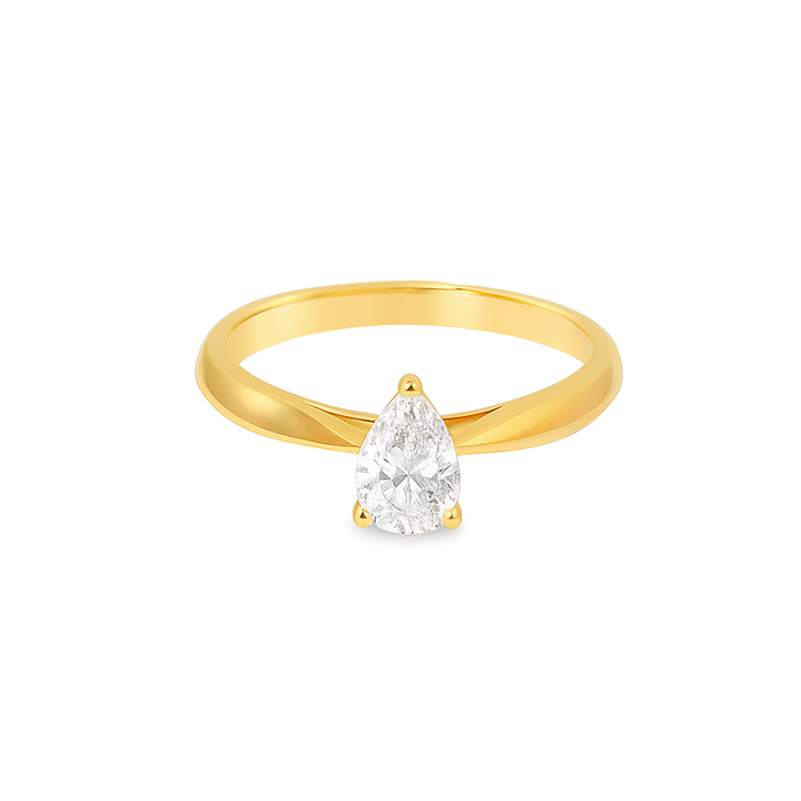 14K Yellow Gold Pear Shape Diamond Solitaire Engagement Ring 0.75 CTW