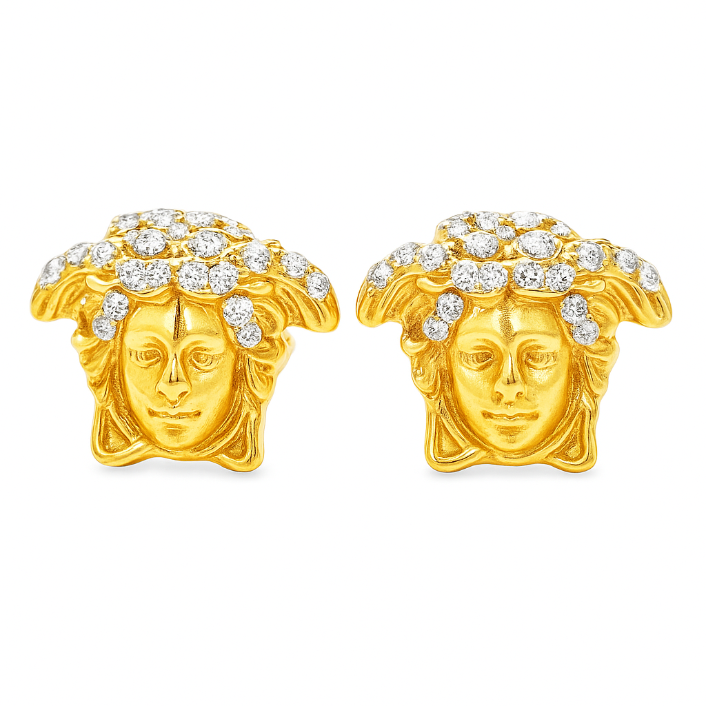 10K Yellow Gold Diamond Medusa Stud Earrings | 1/10 CTW Round-Cut Diamonds