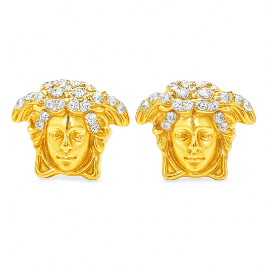 10K Yellow Gold Diamond Medusa Stud Earrings | 1/10 CTW Round-Cut Diamonds