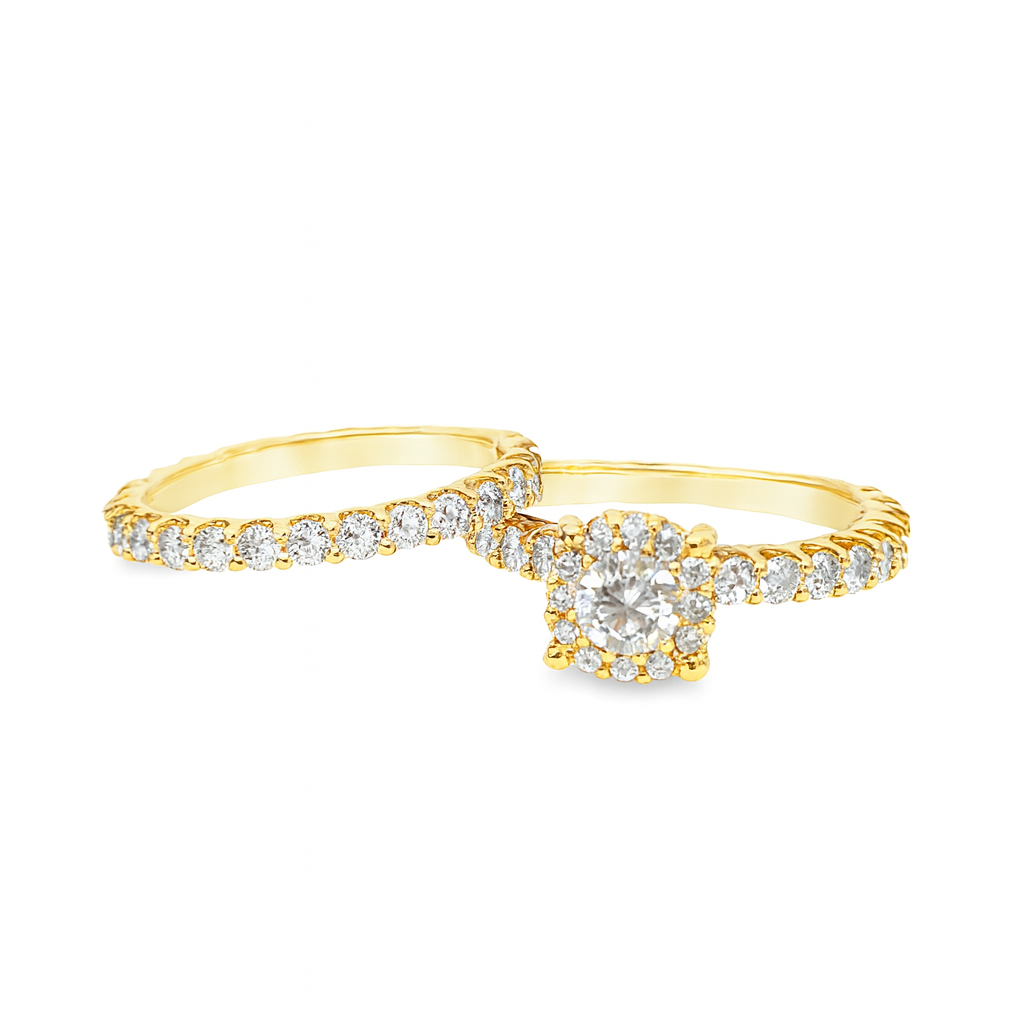 10K Yellow Gold Diamond Halo Engagement Ring Set 3.75 ctw