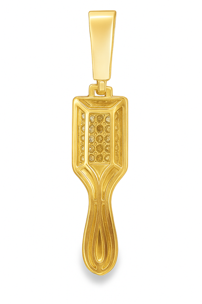 10K Yellow Gold Diamond Brush Pendant 2.0 ctw | Round Cut Iced-Out Charm