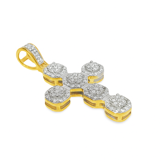 10K Yellow Gold Diamond Cross Pendant 0.25 ctw – Round Cluster Faith Charm | Jewelry Palace Lithonia, GA