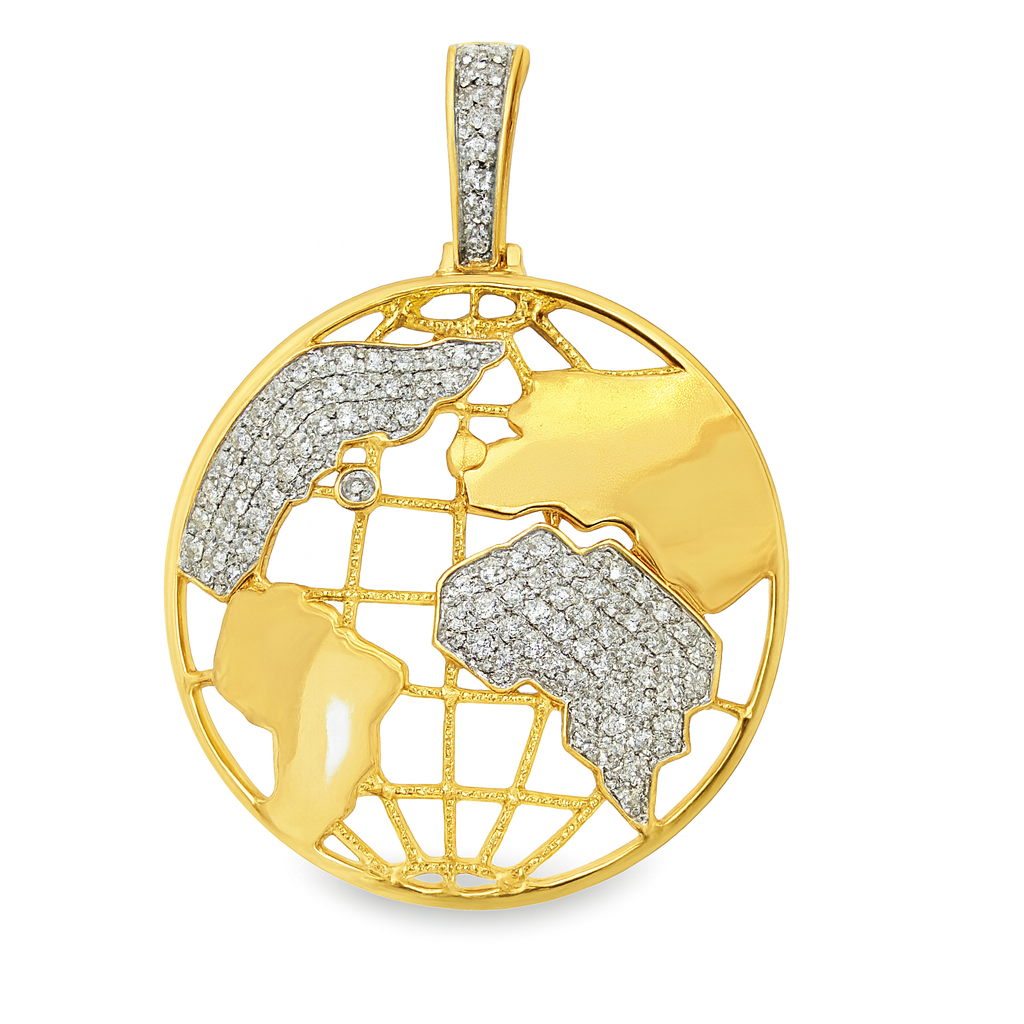 10K Yellow Gold Diamond Globe Pendant 0.625 ctw | World Map Earth Pendant for Men – Jewelry Palace