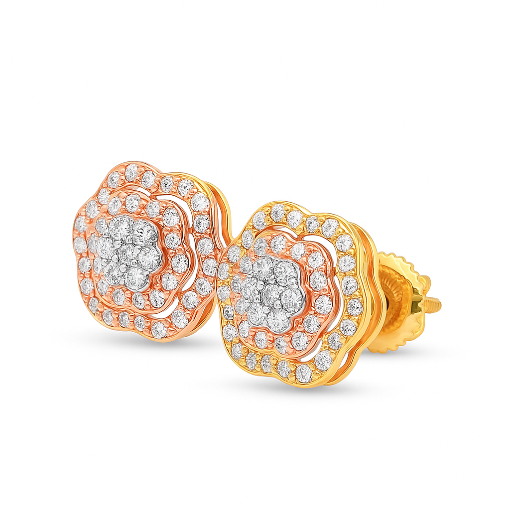10K Yellow Gold 0.59 ctw Diamond Flower Earrings | Elegant Cluster Studs | Jewelry Palace
