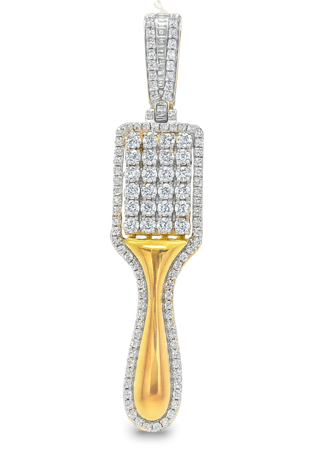 10K Yellow Gold Diamond Brush Pendant 2.0 ctw | Round Cut Iced-Out Charm
