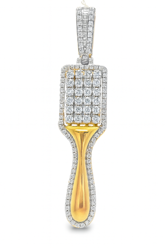 10K Yellow Gold Diamond Brush Pendant 2.0 ctw | Round Cut Iced-Out Charm